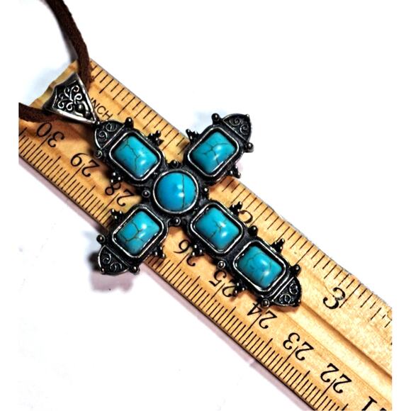 Turquoise Color and Brown Necklaces Earring Set Fashion Jewelry Cross Layers - Picture 3 of 10